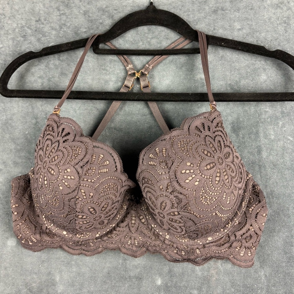 Aerie Lace Plunge Push-up padded bra 34C in taupe with convertible straps